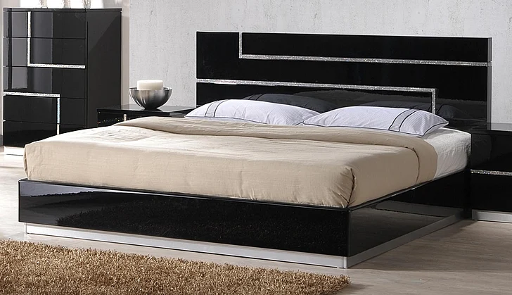 J&M Lucca Queen Platform Bed in Black Lacquer 17685-Q CLOSEOUT