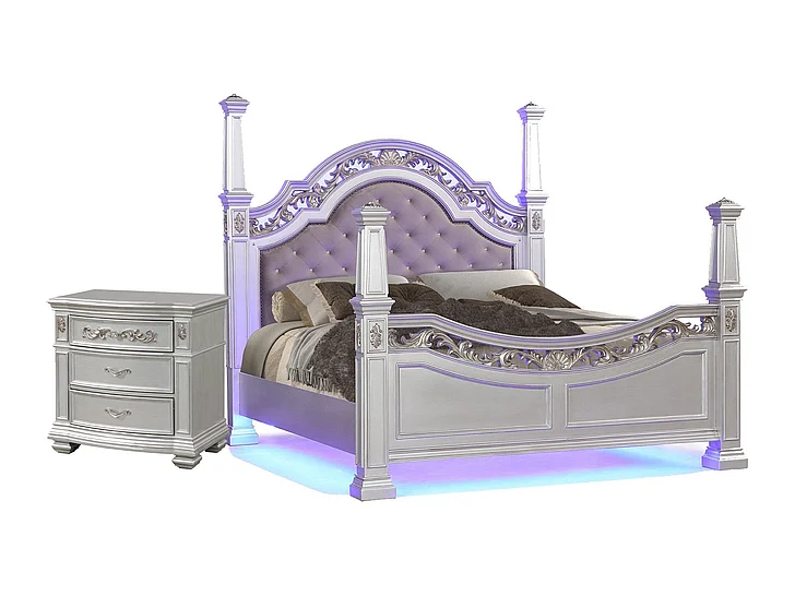 Cosmos Valentina 2pc Bedroom Set in Silver