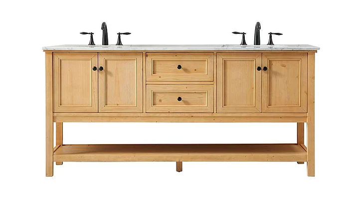 Elegant 72 In. Double Bathroom Vanity in Natural Wood VF27072DNW