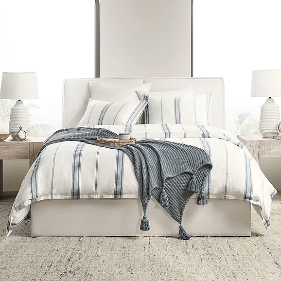 Classic Home Jayson 3-Piece Linen Blend Fabric Duvet in Blue Stripe BEDD339K