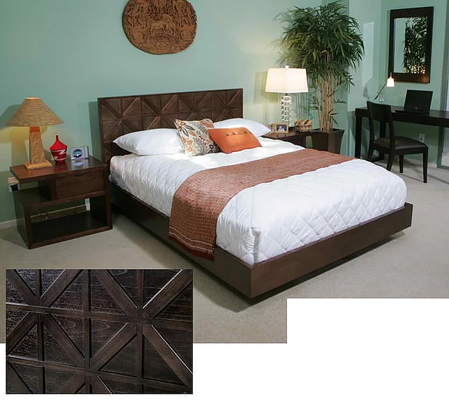 Indo Puri Equis King Panel Bed in Dark Walnut