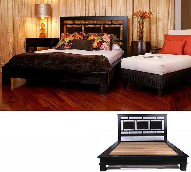 Indo Puri Kota King Suede Panel Bed in Dark Espresso