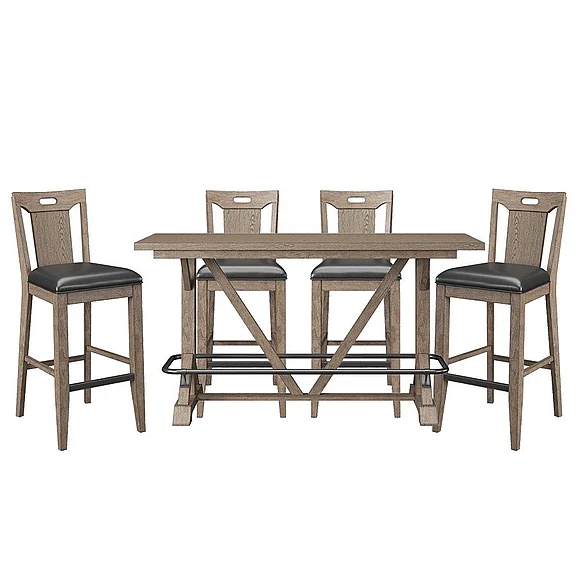 Emerald Home Benton - D360 5pc Trestle Bar Dining Room Set in Brown