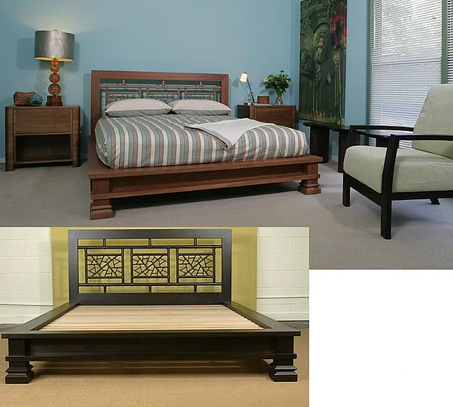 Indo Puri Web Design King Platform Bed in Medium Brown