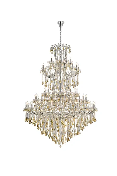Elegant Maria Theresa 85 Light Chrome Chandelier Golden Teak (Smoky) Royal Cut Crystal 2800G96C-GT/RC