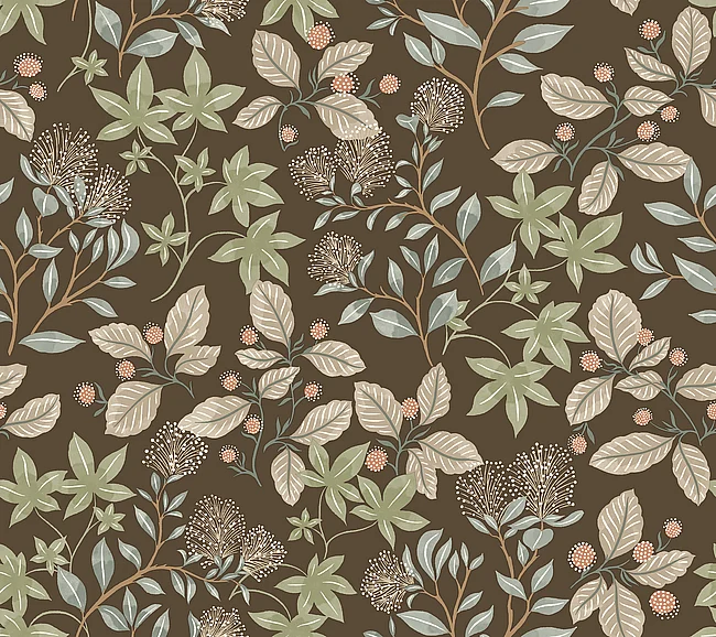 York A-Street Prints Mildred Espresso Botanical Trail Wallpaper (Double Roll) 4155-72816