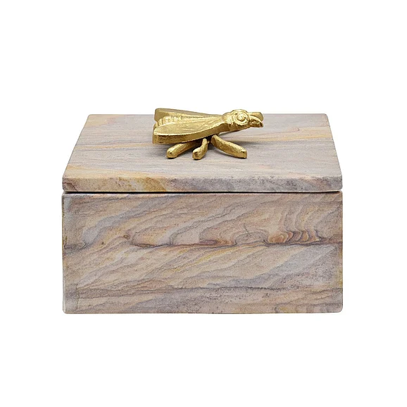 Worlds Away Golden Brown Bidaser Marble Box w/ Brass Bee Top BEE