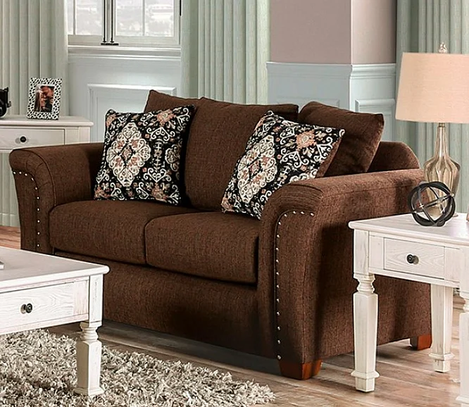 Furniture of America Belsize Loveseat in Chocolate/Tan SM6439-LV