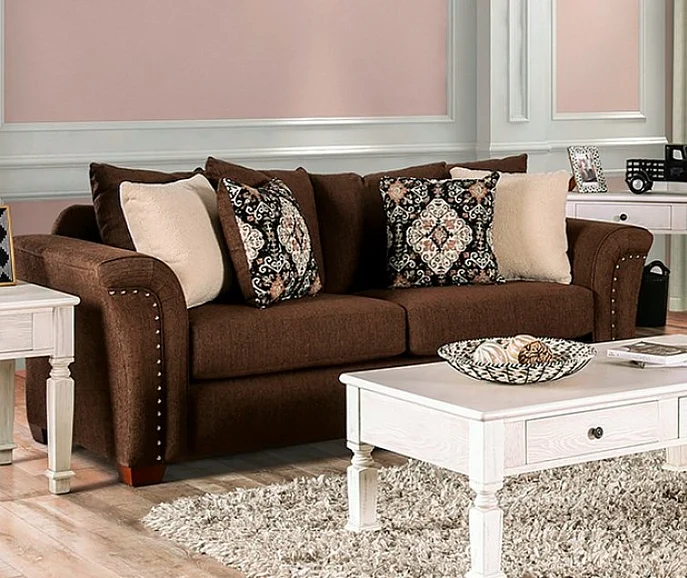 Furniture of America Belsize Sofa in Chocolate/Tan SM6439-SF