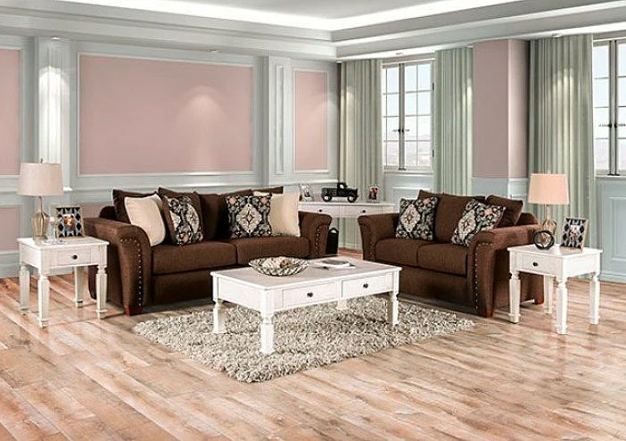 Furniture of America Belsize 2pc Living Room Set in Chocolate/Tan