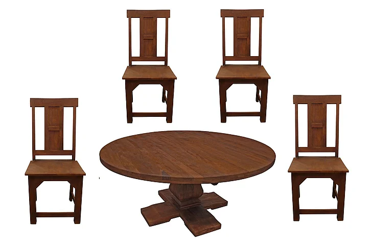 Moti Furniture Benedict 5pc Round Dining Set in Medium Brown