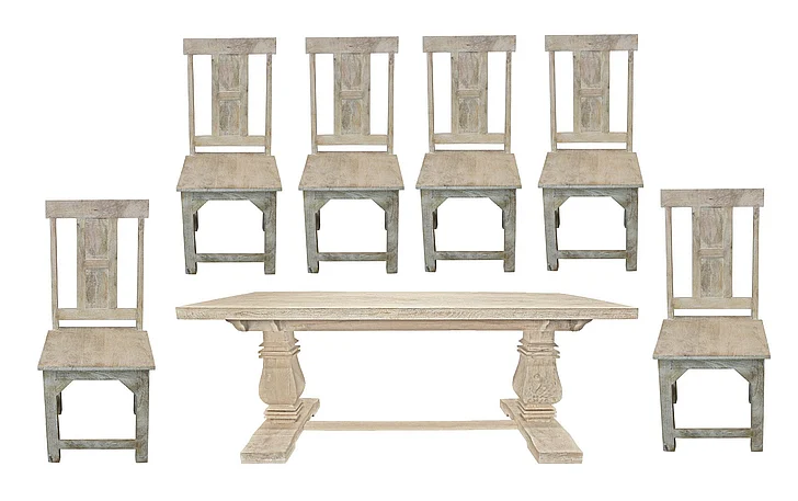 Moti Furniture Benedict 7pc Rectangle Dining Set in White Wash