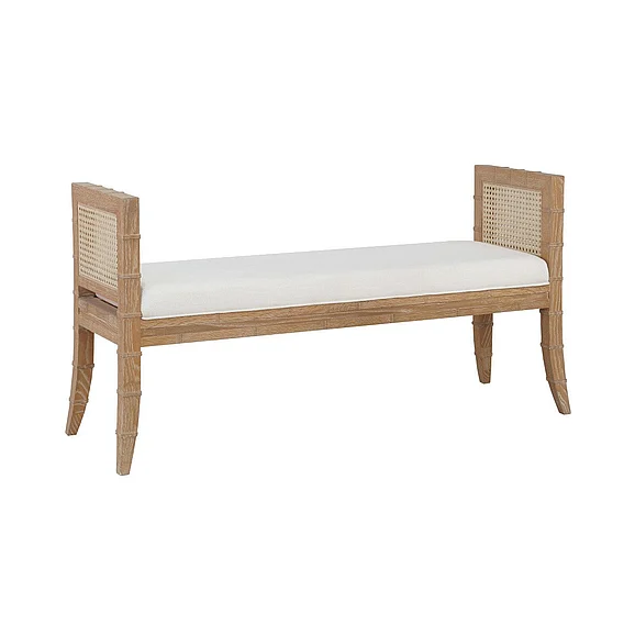 Worlds Away Benedict Square Edge Bamboo Detail Bench in Cerused Oak BENEDICT CO