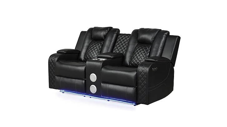 Galaxy Home Benz LED & Power Reclining Loveseat in Black 659436023932
