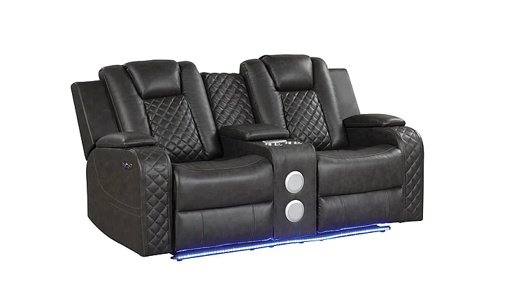Galaxy Home Benz LED & Power Reclining Loveseat in Gray 659436213258
