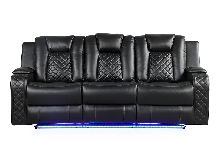 Galaxy Home Benz LED & Power Reclining Sofa in Black 659436482487