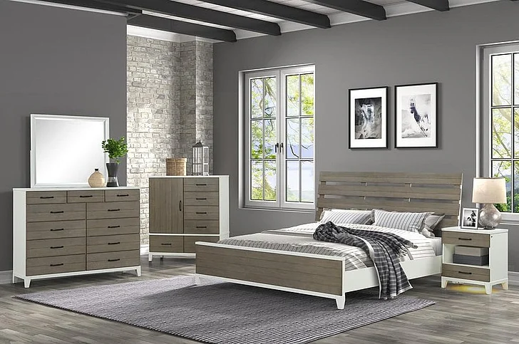 Emma Mason Signature Coastal Edge 2pc Open Slat Panel Bedroom Set in Taupe/White