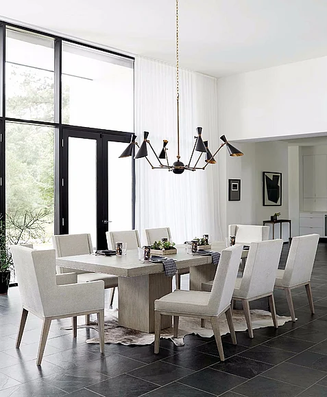 Bernhardt Linea 7pc Rectangular Dining Set in Cerused Greige