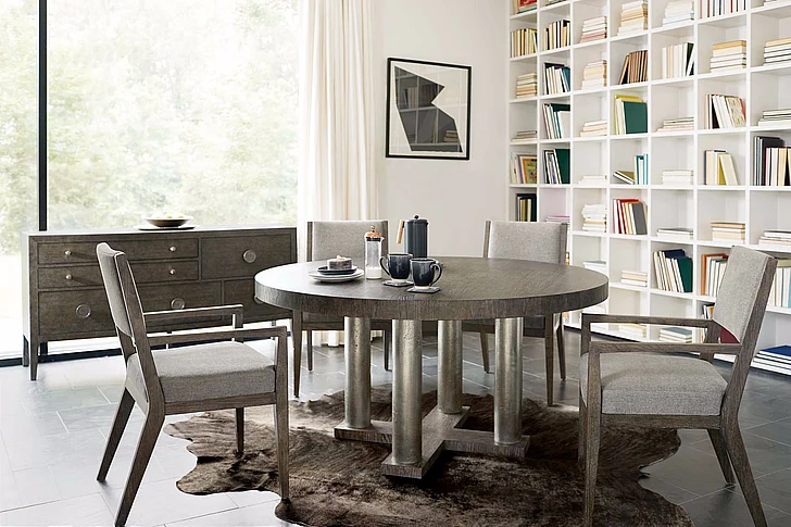Bernhardt Linea 5pc Round Dining Set in Cerused Charcoal - SET B