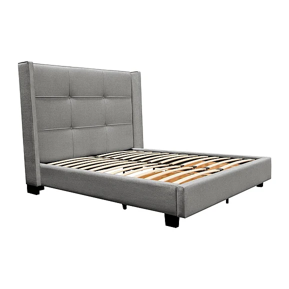Diamond Sofa Beverly Queen Bed with Integrated Footboard Storage Unit & Accent Wings in Grey Fabric BEVERLYGRQUBED