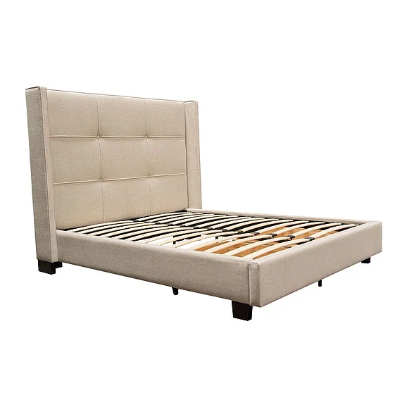 Diamond Sofa Beverly Queen Bed with Integrated Footboard Storage Unit & Accent Wings in Sand Fabric BEVERLYSDQUBED