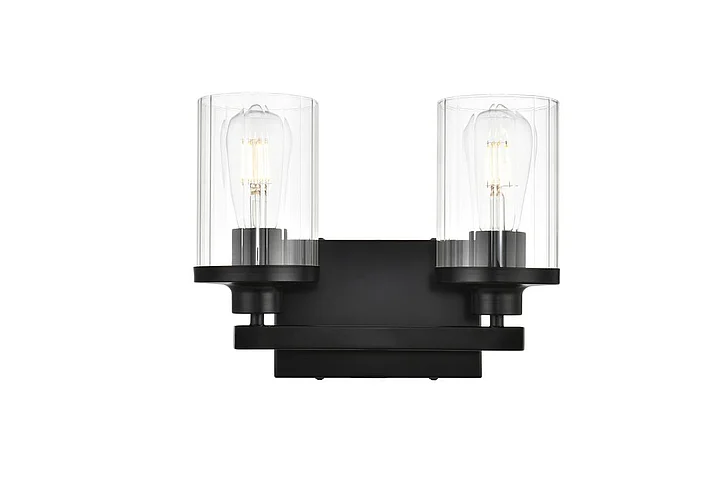 Elegant Saanvi 2 Light Black and Clear Bath Sconce LD7316W12BLK