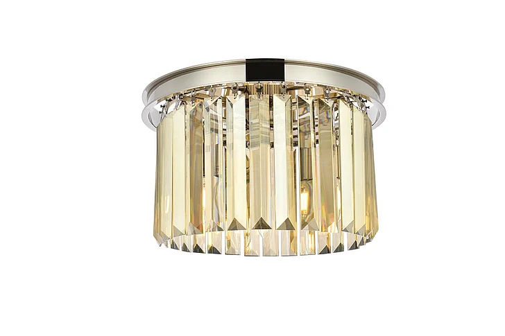 Elegant Sydney 3 Light Polished Nickel Flush Mount Golden Teak (Smoky) Royal Cut Crystal 1238F16PN-GT/RC