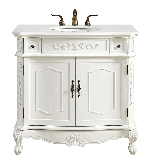 Elegant 36 In. Single Bathroom Vanity in Antique White with Ivory White Engineered Marble VF10636AW-VW