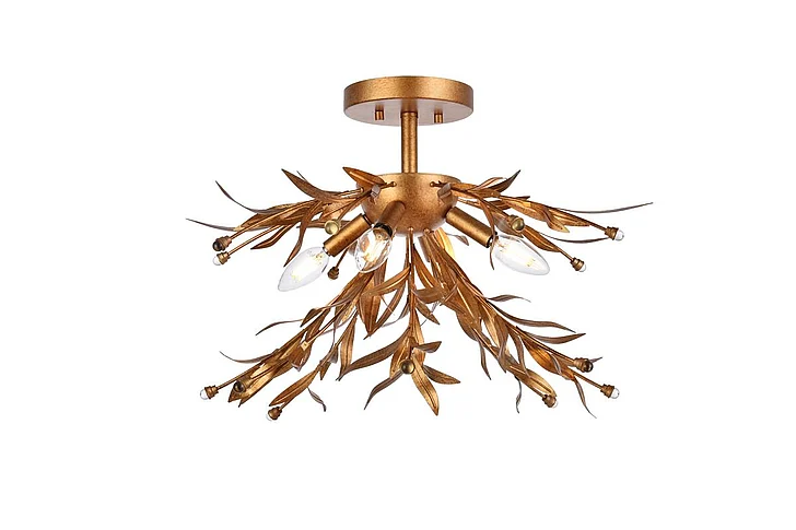 Elegant Priscilla 18.5 In. Flush Mount in Gold Leaf LD810F19GL CLOSEOUT