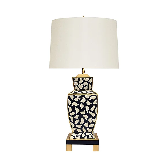 Worlds Away Bianca Hand Painted Urn Shape Tole Table Lamp in Black Leopard BIANCA BLP