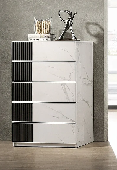 J&M Furniture Bianca Chest in White and Grey Marble 17645-C CLOSEOUT