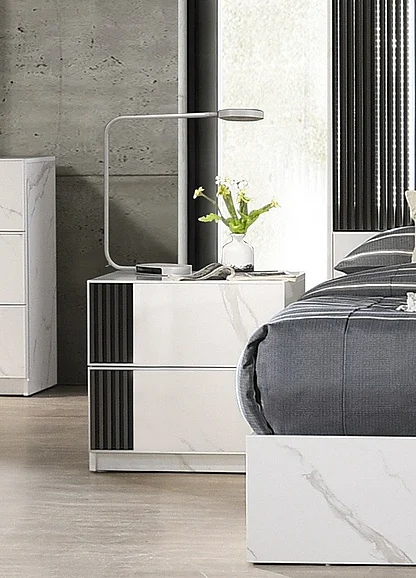 J&M Furniture Bianca Nightstand Left in White and Grey Marble 17645-NSL CLOSEOUT