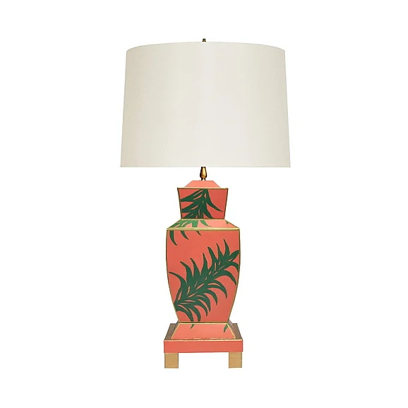 Worlds Away Bianca Hand Painted Urn Shape Tole Table Lamp in Palm BIANCA PALM