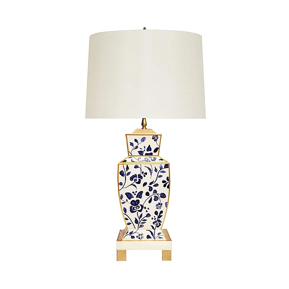 Worlds Away Bianca Hand Painted Urn Shape Tole Table Lamp in Navy Vine BIANCA VINE