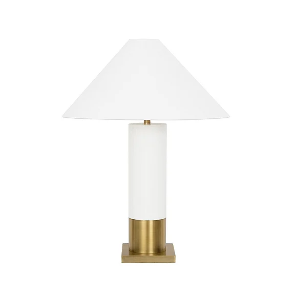 Worlds Away Bishop Brushed Brass Base Table Lamp in White Lacquer BISHOP WH