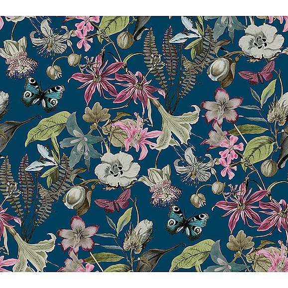 York F01-Blooms Butterfly House Navy Wallpaper BL1723 (Double Roll)