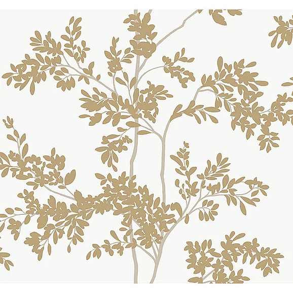 York F01-Blooms Lunaria Silhouette White & Gold Wallpaper BL1806 (Double Roll)