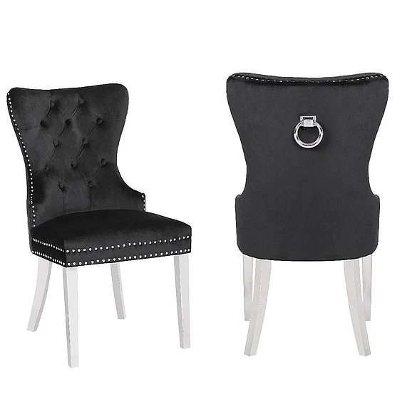Galaxy Home Erica Stainless Steel Legs Dining Chair (Set of 2) in Black 808857623171