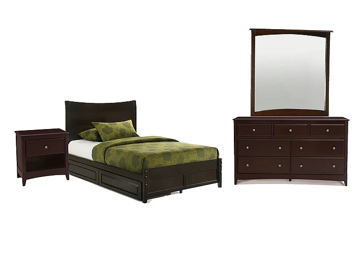 Night & Day Blackpepper 4pc Platform Bedroom Set in Chocolate
