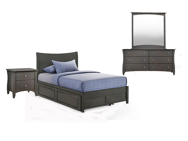 Night & Day Blackpepper 4pc Platform Bedroom Set in Stonewash