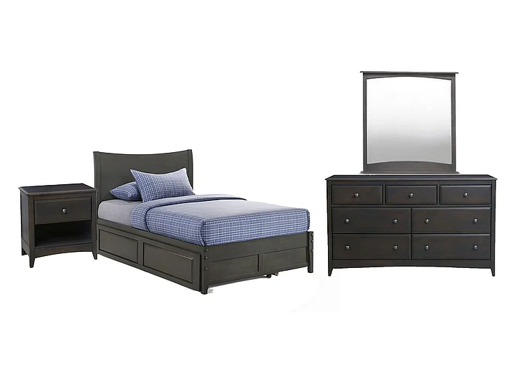 Night & Day Blackpepper 4pc Platform Bedroom Set in Stonewash