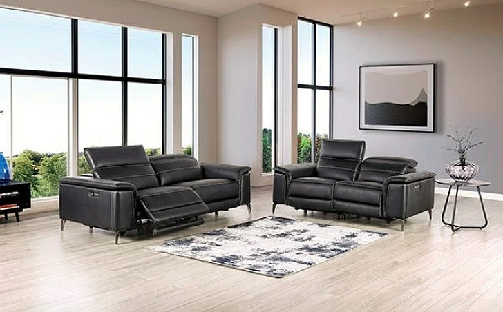 Furniture of America Ascona 2pc Power Reclining Living Room Set in Black