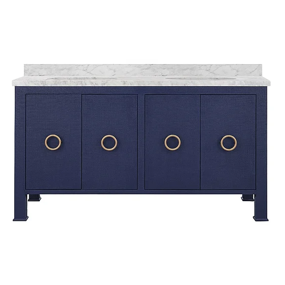 Worlds Away Bath Vanity in White Marble Top BLANCHE 60 NVY