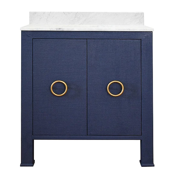 Worlds Away Blanche Bath Vanity in Textured Navy Linen BLANCHE NVY