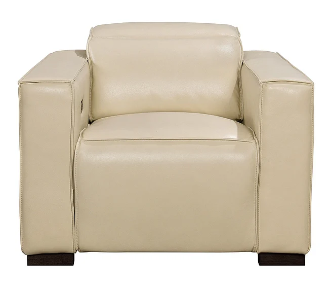 Moti Furniture Riseholme Reclining Lounge Chair with Black Legs and Beige Full-Leather BLK88023102