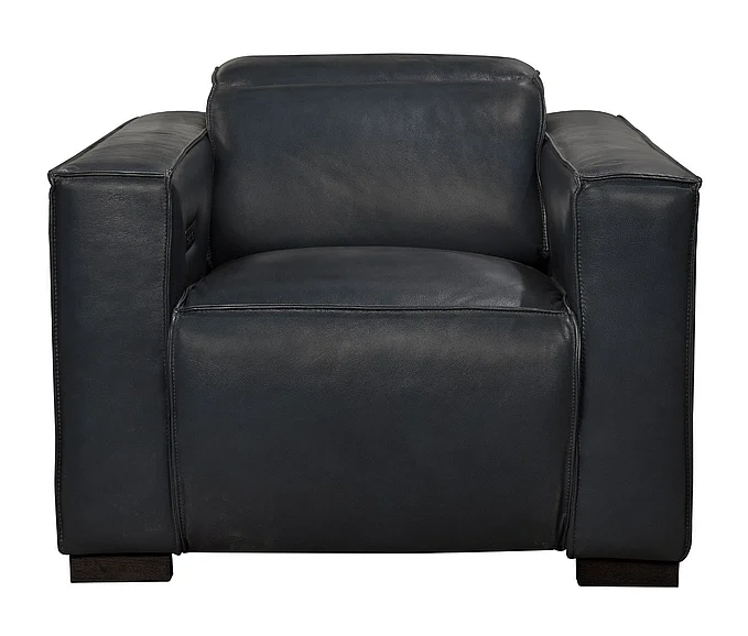 Moti Furniture Riseholme Reclining Lounge Chair with Black Legs and Blue Full-Leather BLK88023103