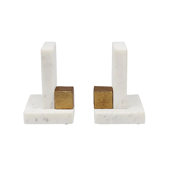 Worlds Away Pair Of White Marble Bookends BLOCKS