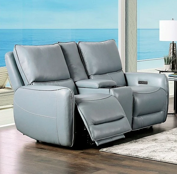 Furniture of America Phineas Power Reclining Loveseat in Pale Blue CM9921PB-LV-PM
