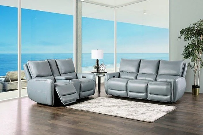 Furniture of America Phineas 2pc Reclining Living Room Set in Pale Blue