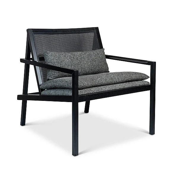 Urbia Modern Brazilian Barra - Cane Lounge Chair - Slate Upholstery - Black Frame - Black Cane Webbing BMJ-72627-10 CLOSEOUT